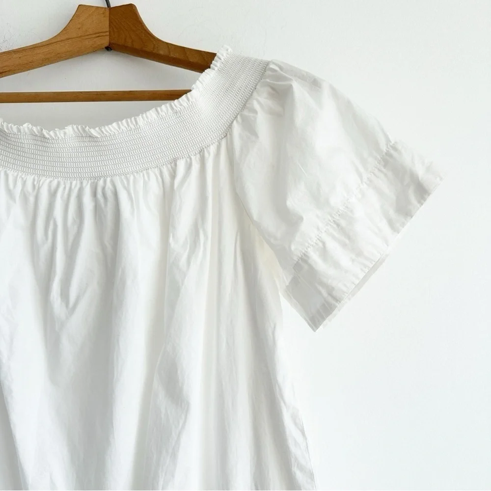 J. Crew Smocked Off Shoulder Cotton Poplin Dress White Size 4